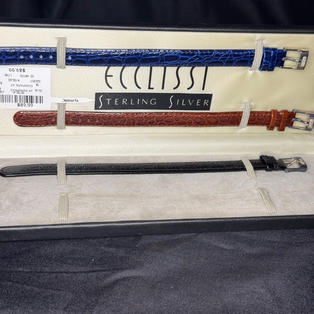 Ecclissi Sterling Silver Men's Watch Strap Set - Blue, Brown, Black